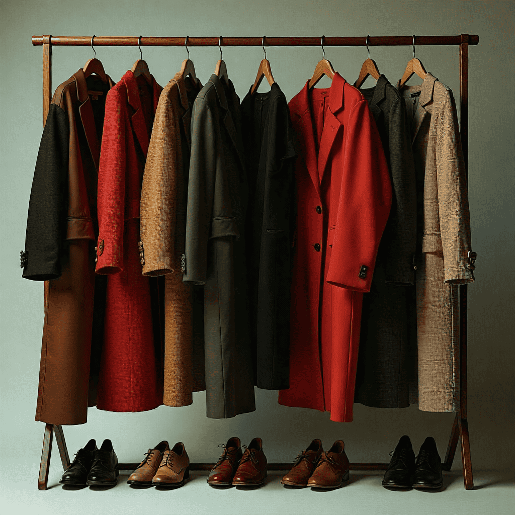 Capsule wardrobe pieces organized